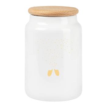 Prosecco pétillant - Vin mousseux - Motif pour trinquer - Boîte à biscuits avec couvercle en bois - blanc - Devant