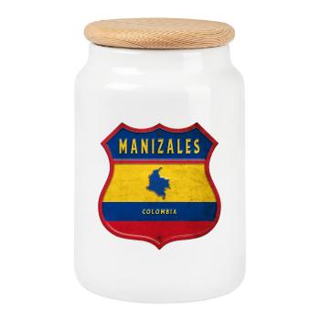 Manizales Kolumbien Wappen Design - Keksdose mit Holzdeckel - Weiß - Vorne