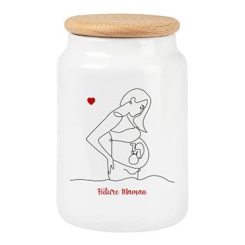 Future maman - Boîte à biscuits avec couvercle en bois - blanc - Devant