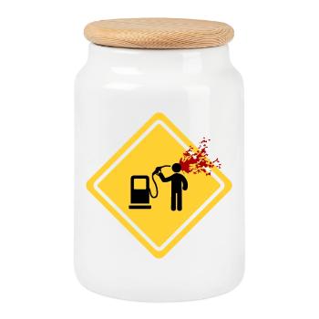 Danger: Petrol Station - Cookie Jar with Wooden Lid - white - Front