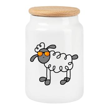 Mouton frais - Boîte à biscuits avec couvercle en bois - blanc - Devant