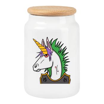 Einhorn Punk - Keksdose mit Holzdeckel - Weiß - Vorne