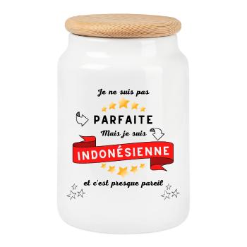 Je ne suis pas parfaite mais je suis indonésienne - Boîte à biscuits avec couvercle en bois - blanc - Devant