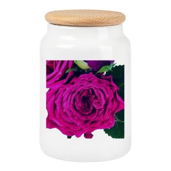 Rose détaillée dans un ton baie - Boîte à biscuits avec couvercle en bois - blanc - Devant