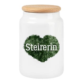 Steirerin, Steiermark, grünes Herz Österreichs - Keksdose mit Holzdeckel - Weiß - Vorne