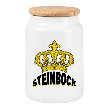 Steinbock Horoskop Spruch Sternzeichen Aberglaube - Keksdose mit Holzdeckel - Weiß - Vorne