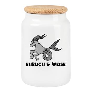 Capricorn Horoscope Statement Zodiac Sign - Cookie Jar with Wooden Lid - white - Front