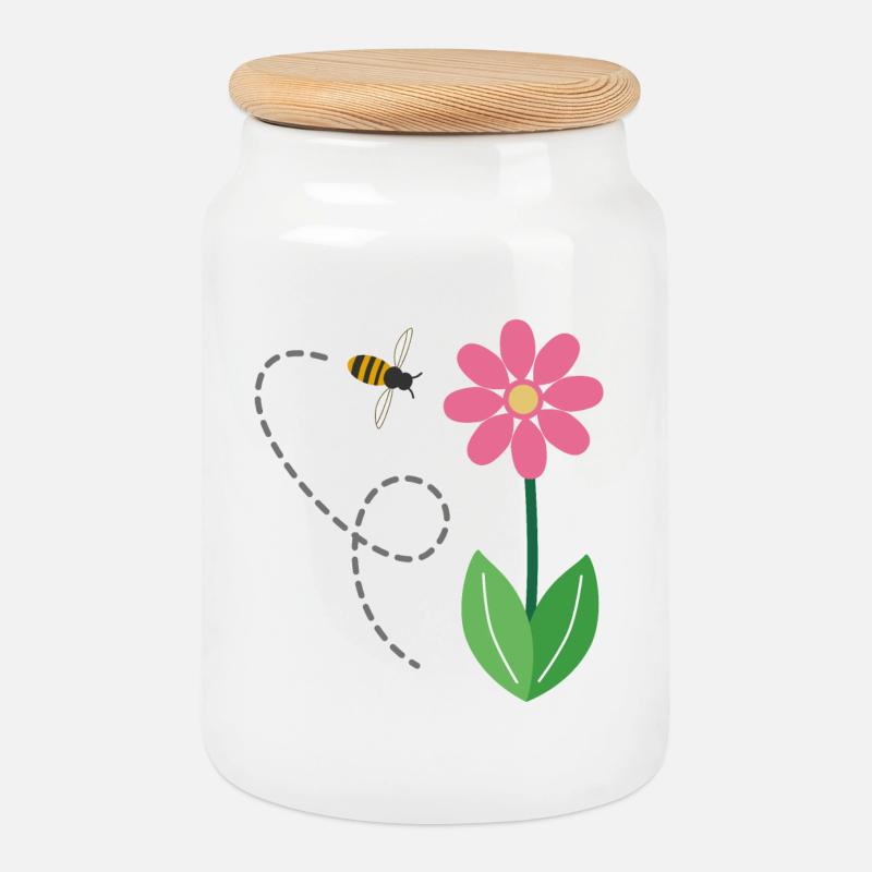 Die Blume und die Biene - Keksdose mit Holzdeckel - Weiß