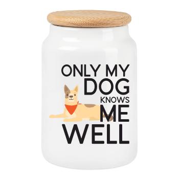 Seul mon chien me connaît bien - Boîte à biscuits avec couvercle en bois - blanc - Devant