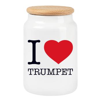 I LOVE TRUMPET Trompete - Keksdose mit Holzdeckel - Weiß - Vorne