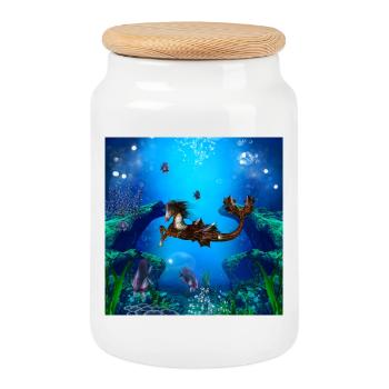 Wunderbares Steampunk-Seepferdchen auf dem Meer - Keksdose mit Holzdeckel - Weiß - Vorne