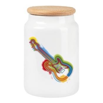 Pop Art Guitar - Keksdose mit Holzdeckel - Weiß - Vorne