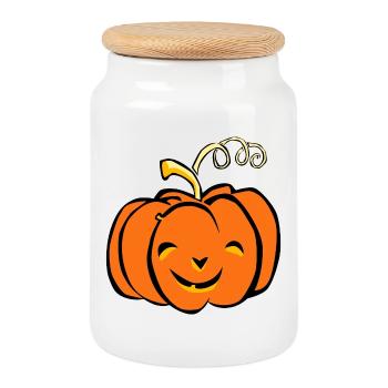 Pumpkin Autumn Halloween Design Orange - Cookie Jar with Wooden Lid - white - Front
