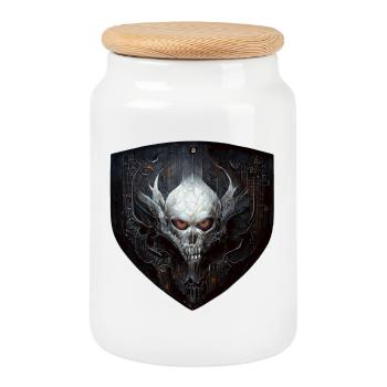 Skull Coat of Arms - Cookie Jar with Wooden Lid - white - Front