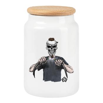 Electrician, master electrician, mechatronics engineer - Cookie Jar with Wooden Lid - white - Front