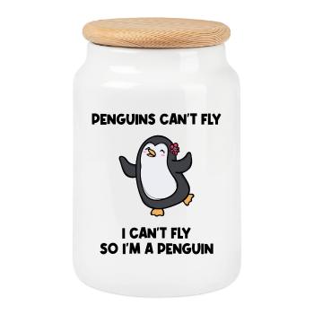 Animal Bird Humorous Penguin Sweet Statement - Cookie Jar with Wooden Lid - white - Front