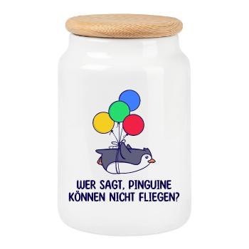 Luftballon Tier Vogel Pinguin Humorvoll Statement - Keksdose mit Holzdeckel - Weiß - Vorne