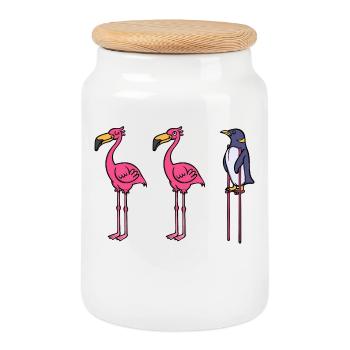 Funny Penguin Seabird Animal Zoo Bird - Cookie Jar with Wooden Lid - white - Front