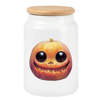Pumpkin Head For Halloween - Cookie Jar with Wooden Lid - white - Front