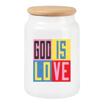Gott ist Liebe - Keksdose mit Holzdeckel - Weiß - Vorne