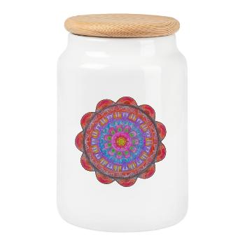 Circle Mandala Color Explosion - Cookie Jar with Wooden Lid - white - Front