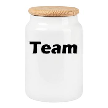 Monochrome Learning Typo Design: Team - Cookie Jar with Wooden Lid - white - Front