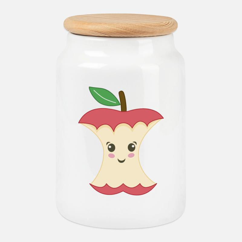 Kawaii Apple Trognon - Cookie Jar with Wooden Lid - white