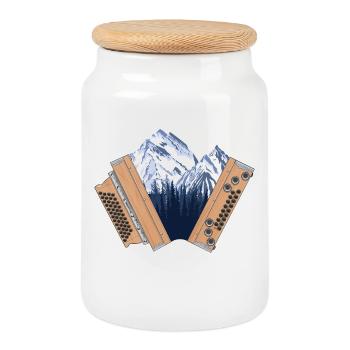 Styrian Accordion Home Mountains | ZiachON! - Cookie Jar with Wooden Lid - white - Front