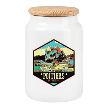 Poitiers France Futuroscope theme park - Cookie Jar with Wooden Lid - white - Front