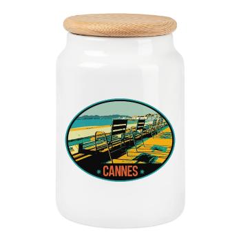 Cannes France vue de la Croisette - Boîte à biscuits avec couvercle en bois - blanc - Devant