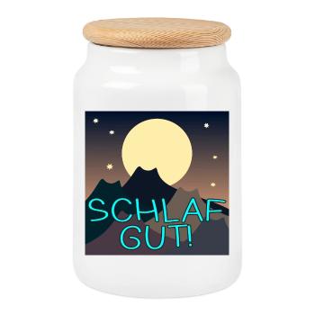 SCHLAFEN - KATZEN VOLLMOND BERGE - SCHLAF GUT - Keksdose mit Holzdeckel - Weiß - Vorne
