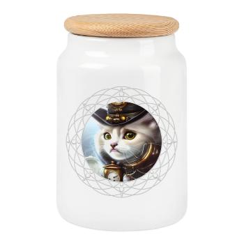 Cute steampunk kitten - Cookie Jar with Wooden Lid - white - Front