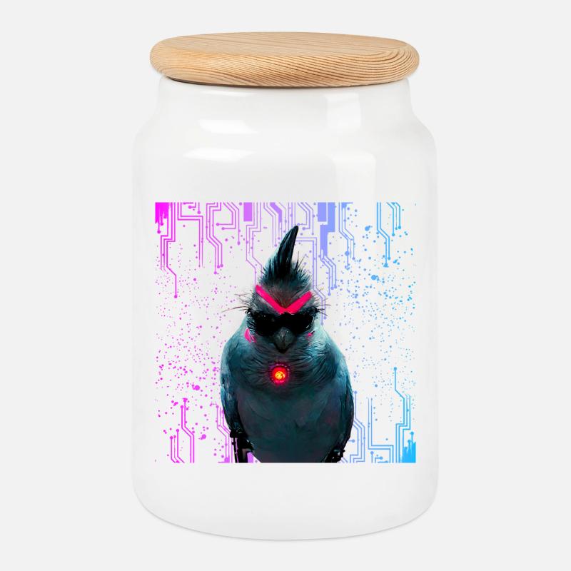 Cyber Nymphensittich Neon Bloom - Keksdose mit Holzdeckel - Weiß