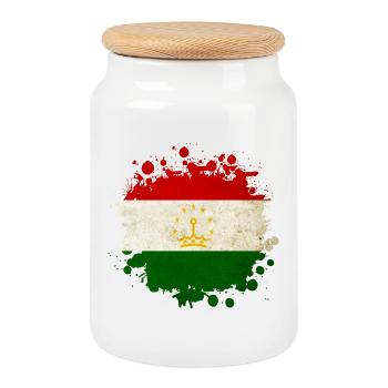 Tadschikistan Klecks Flaggen Design - Keksdose mit Holzdeckel - Weiß - Vorne