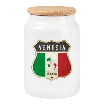 Venise Italie Armoiries Drapeaux Design - Boîte à biscuits avec couvercle en bois - blanc - Devant