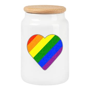 Rainbow Heart - Cookie Jar with Wooden Lid - white - Front