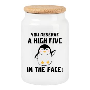 Sweet Penguin Humorous Statement Bird Animal Zoo - Cookie Jar with Wooden Lid - white - Front