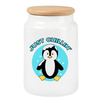 Arctique Animal Neige Pingouin froid Oiseau de mer Crème glacée Oiseau - Boîte à biscuits avec couvercle en bois - blanc - Devant