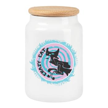 Design de chat inhabituel - Boîte à biscuits avec couvercle en bois - blanc - Devant