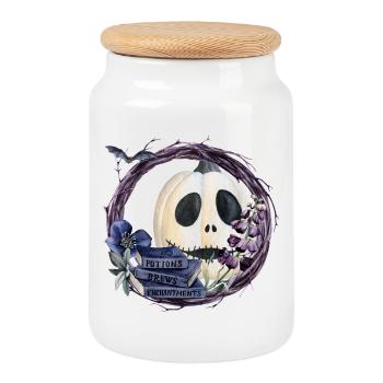 Halloween Pumpkin - Cookie Jar with Wooden Lid - white - Front