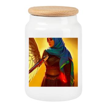 Mutige Schöne Hijab Frau mit Pistole - Keksdose mit Holzdeckel - Weiß - Vorne