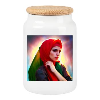 Arab Woman Hijab Art - Cookie Jar with Wooden Lid - white - Front