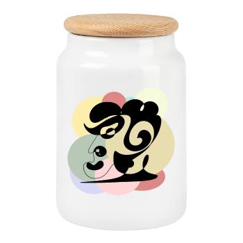 Line drawing man - Cookie Jar with Wooden Lid - white - Front