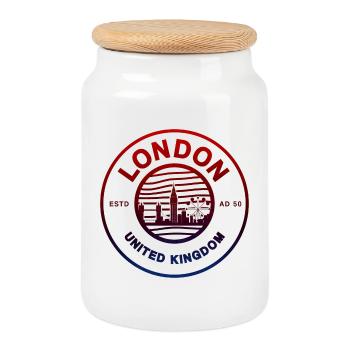 London Rundstempel Skyline - Keksdose mit Holzdeckel - Weiß - Vorne