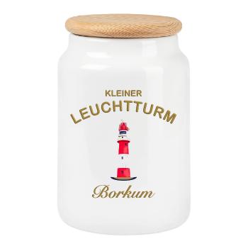 Borkum Kleiner Leuchtturm, Wahrzeichen, goldfarben - Keksdose mit Holzdeckel - Weiß - Vorne