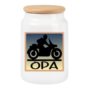 Motorcyclist - GRANDPA - FATHER'S DAY - Cookie Jar with Wooden Lid - white - Front