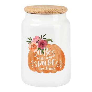 Halloween s’en sort sinon ça hante... - Boîte à biscuits avec couvercle en bois - blanc - Devant