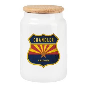 Chandler Arizona Flaggen Wappen Design - Keksdose mit Holzdeckel - Weiß - Vorne
