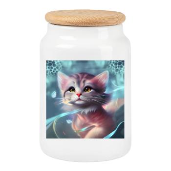 Cute little kitten - Cookie Jar with Wooden Lid - white - Front