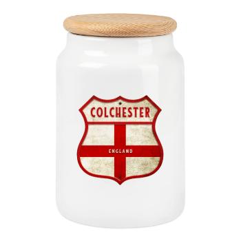 Colchester England Wappen - Keksdose mit Holzdeckel - Weiß - Vorne